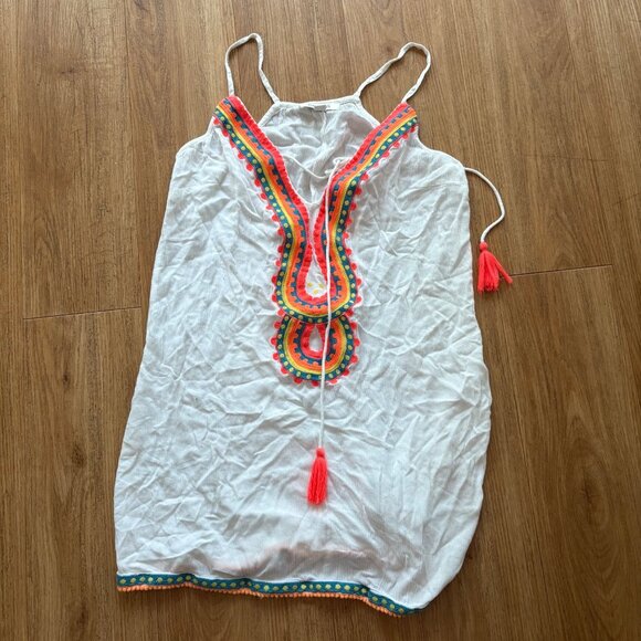 Francesca’s Front Lace Up Stitched Sleeveless Blouse White Multi Size S - Picture 2 of 8